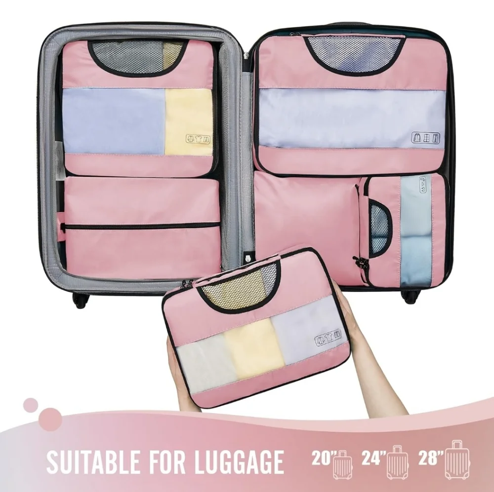 Veken Pink 6-Piece Packing Cubes Set - Extra Large, Large, Medium, Small